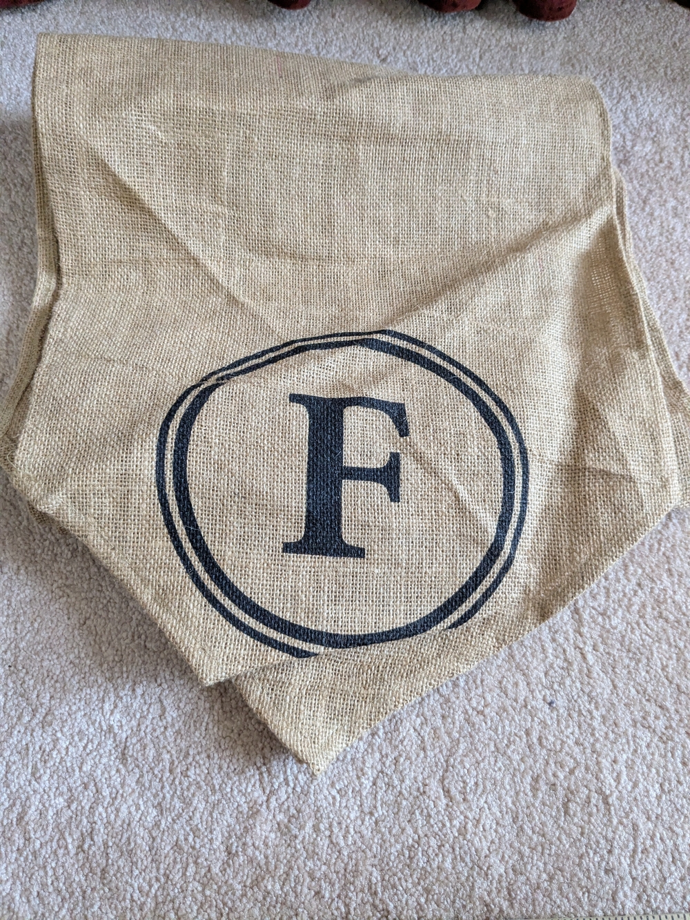Mud Pie Natural Burlap Runner with Black Logo Accent